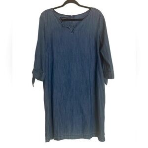 Talbots Chambray V Neck Split  Neck Shift Dress Size 12P